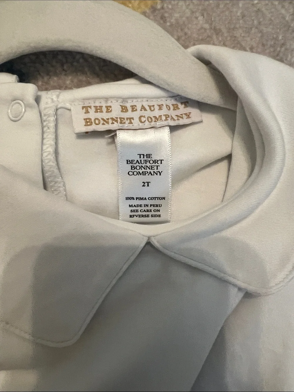 The Beaufort Bonnet Company Peter Pan Collar Shirt in White, size 2T
